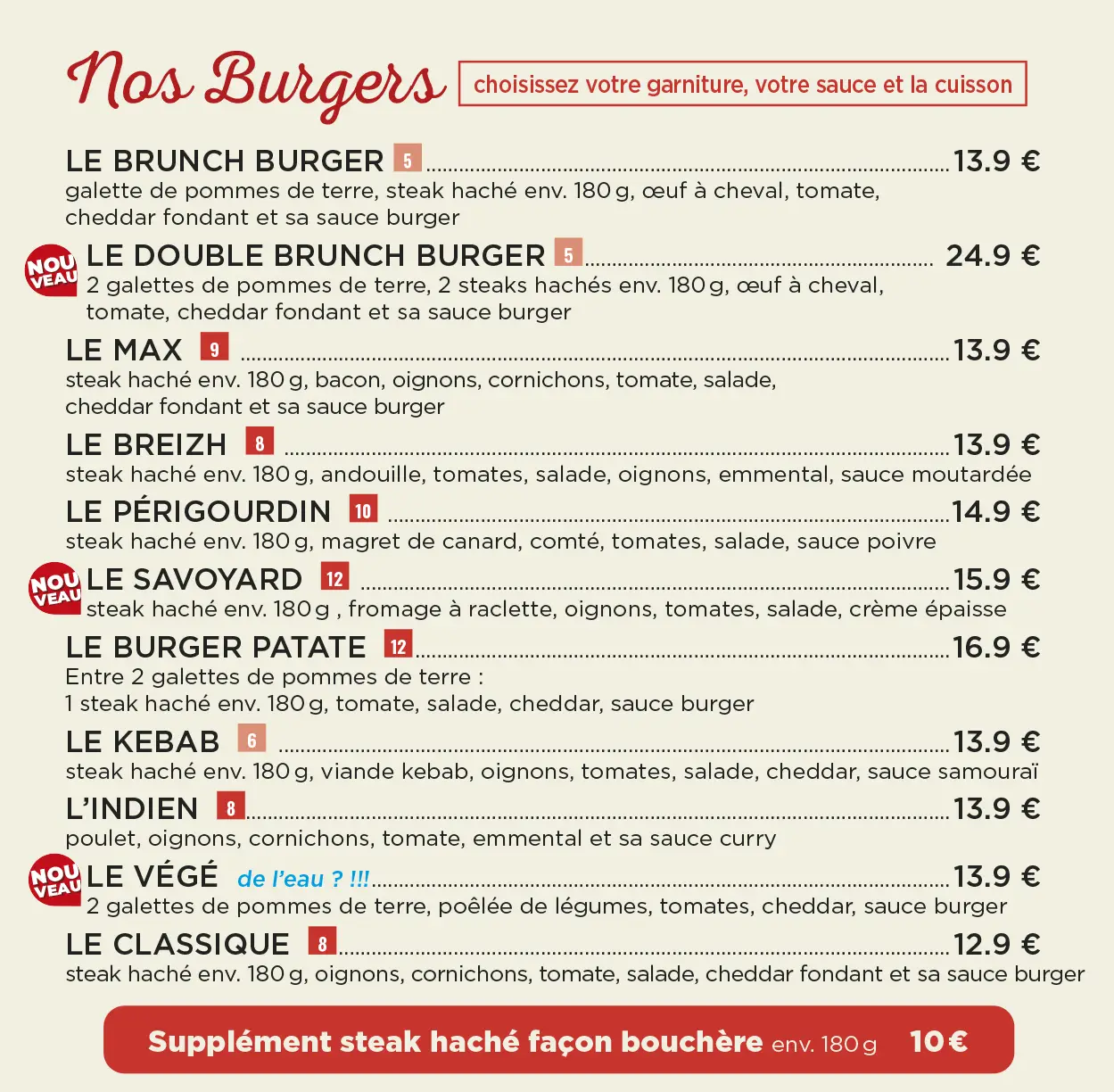 les burger du restaurant césar à langueux