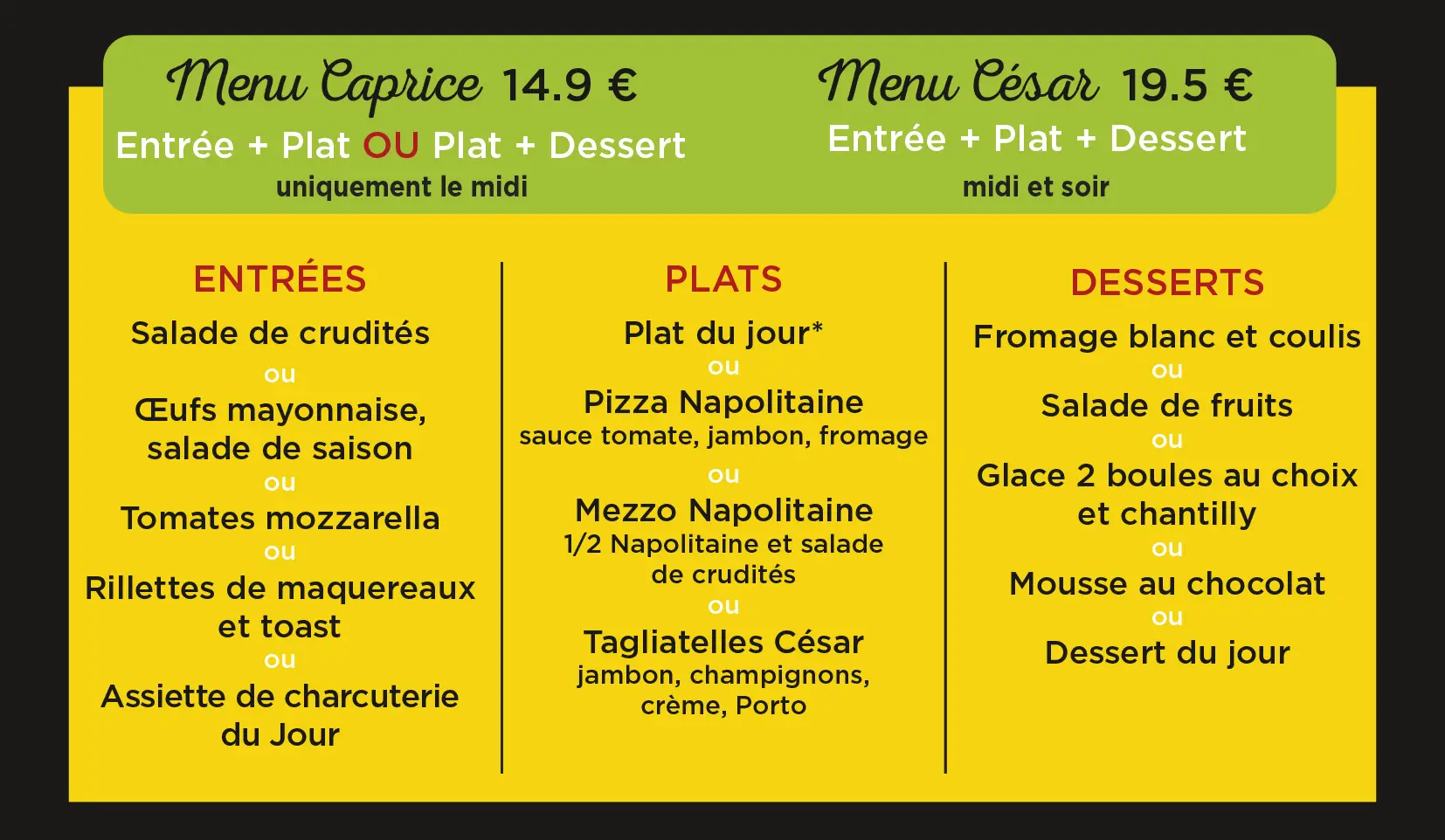 les menus du restaurant cesar à langueux